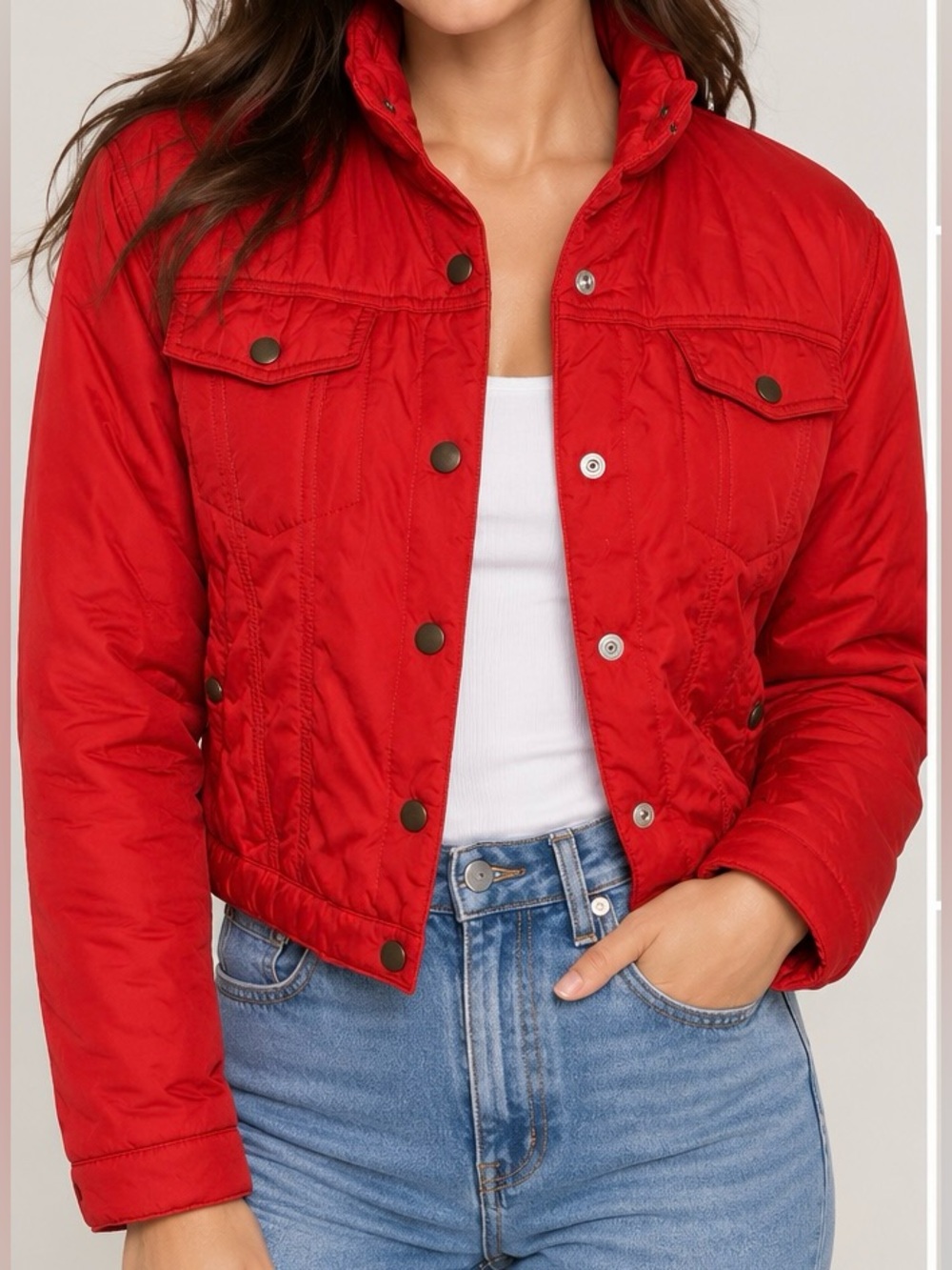 Nike Women's Red Jacket - Classic Snap-Front